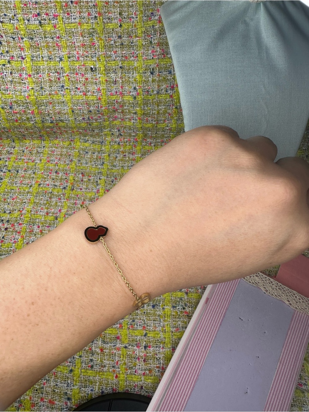 Gold Chain Bracelet with Red Heart Accent